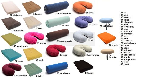 Badstofhoes overtrek voor massagerol 40 cm x 15 cm verkrijgbaar in 23 kleurentabel