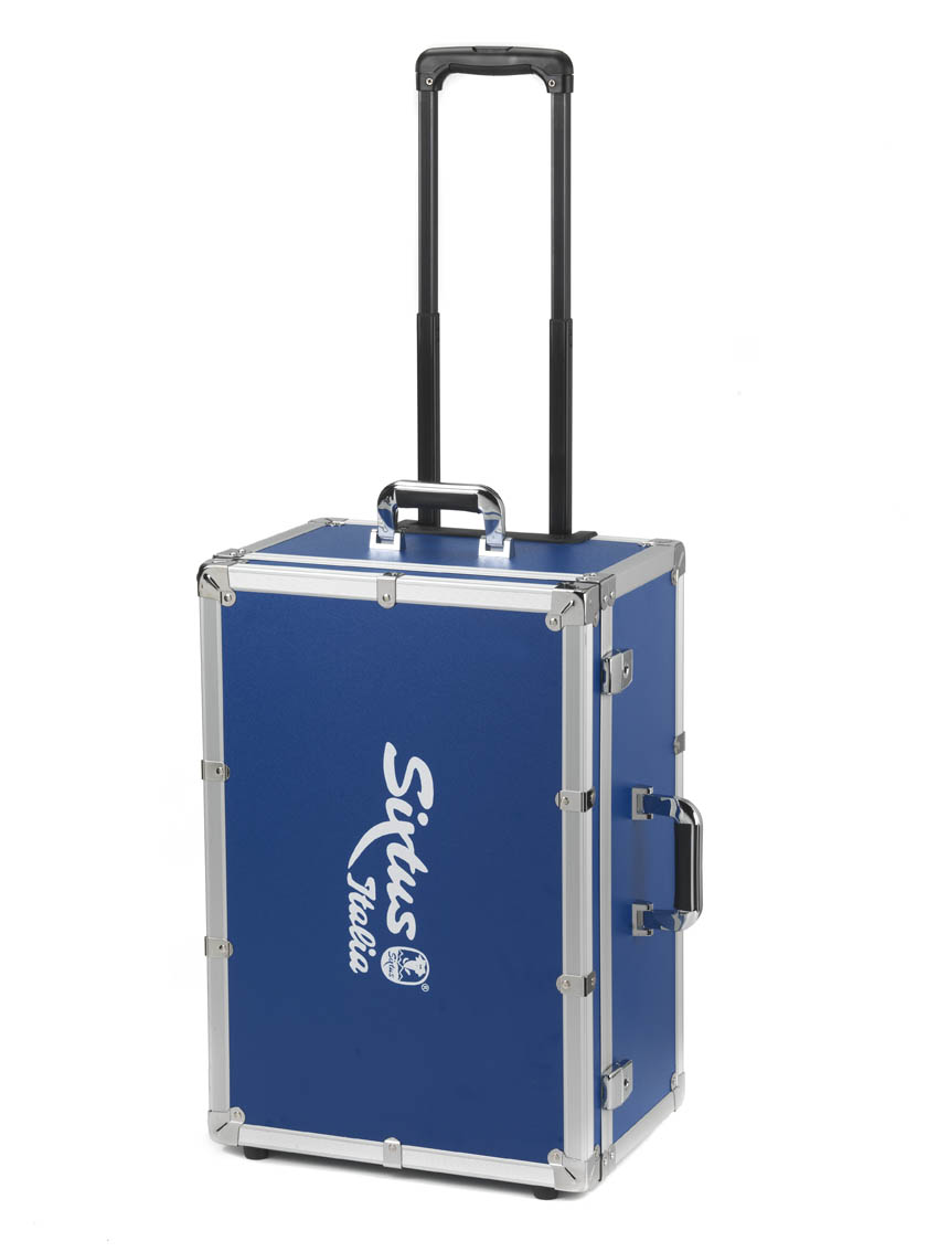 Blauwe Sixtus Case Trolley met uitgeschoven telescopische trekstang